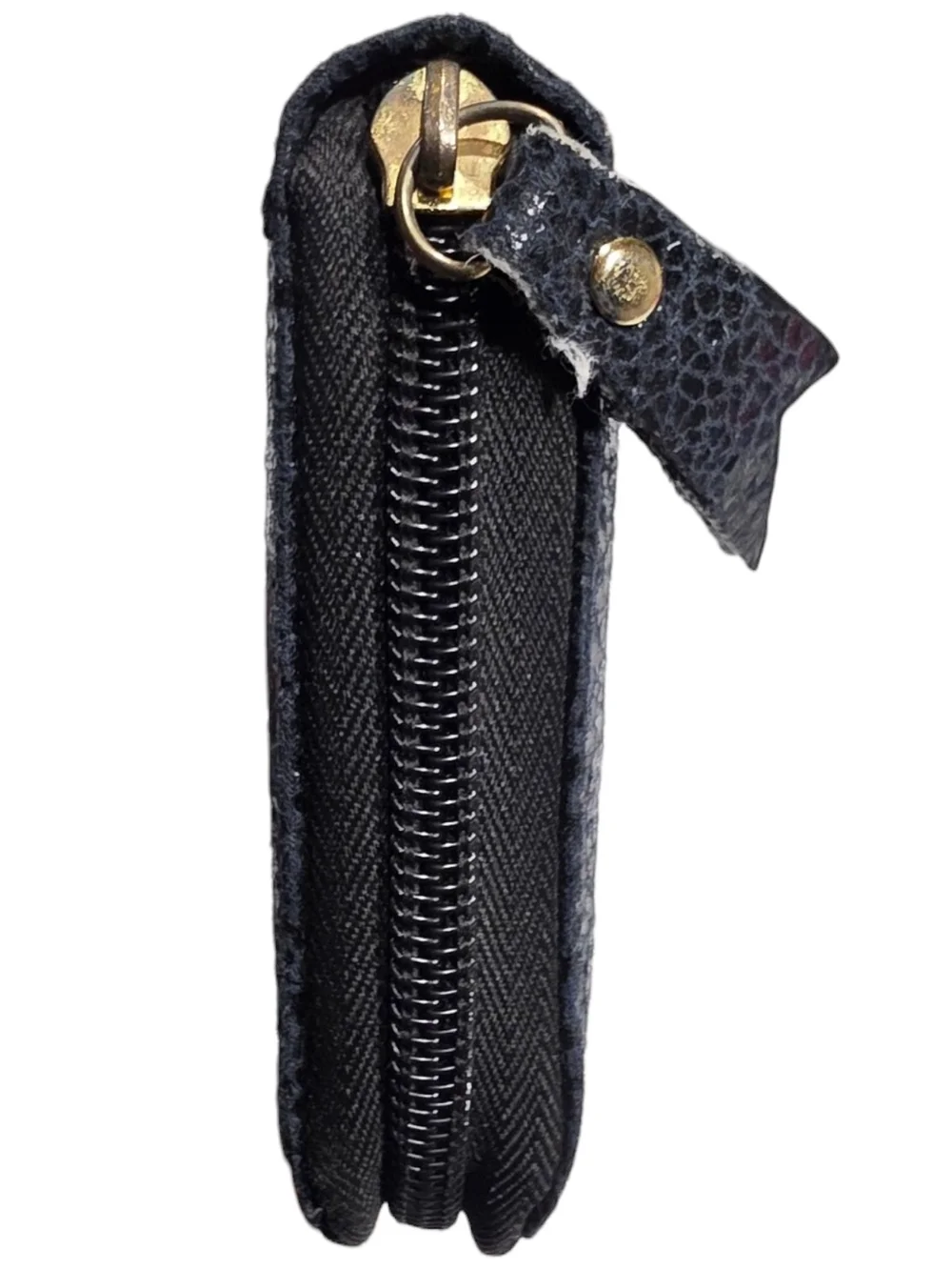 Steve Madden Black Metallic Zip Around Wallet Gold Logo Plate Used - Picture 4 of 9